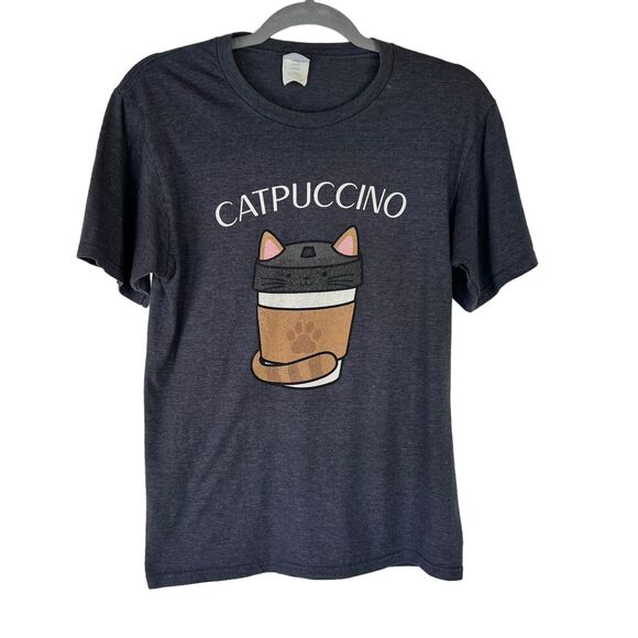 Unbranded Tops - Catpuccino Short Sleeve Womens T-Shirt Size Small Blue Cat Coffee